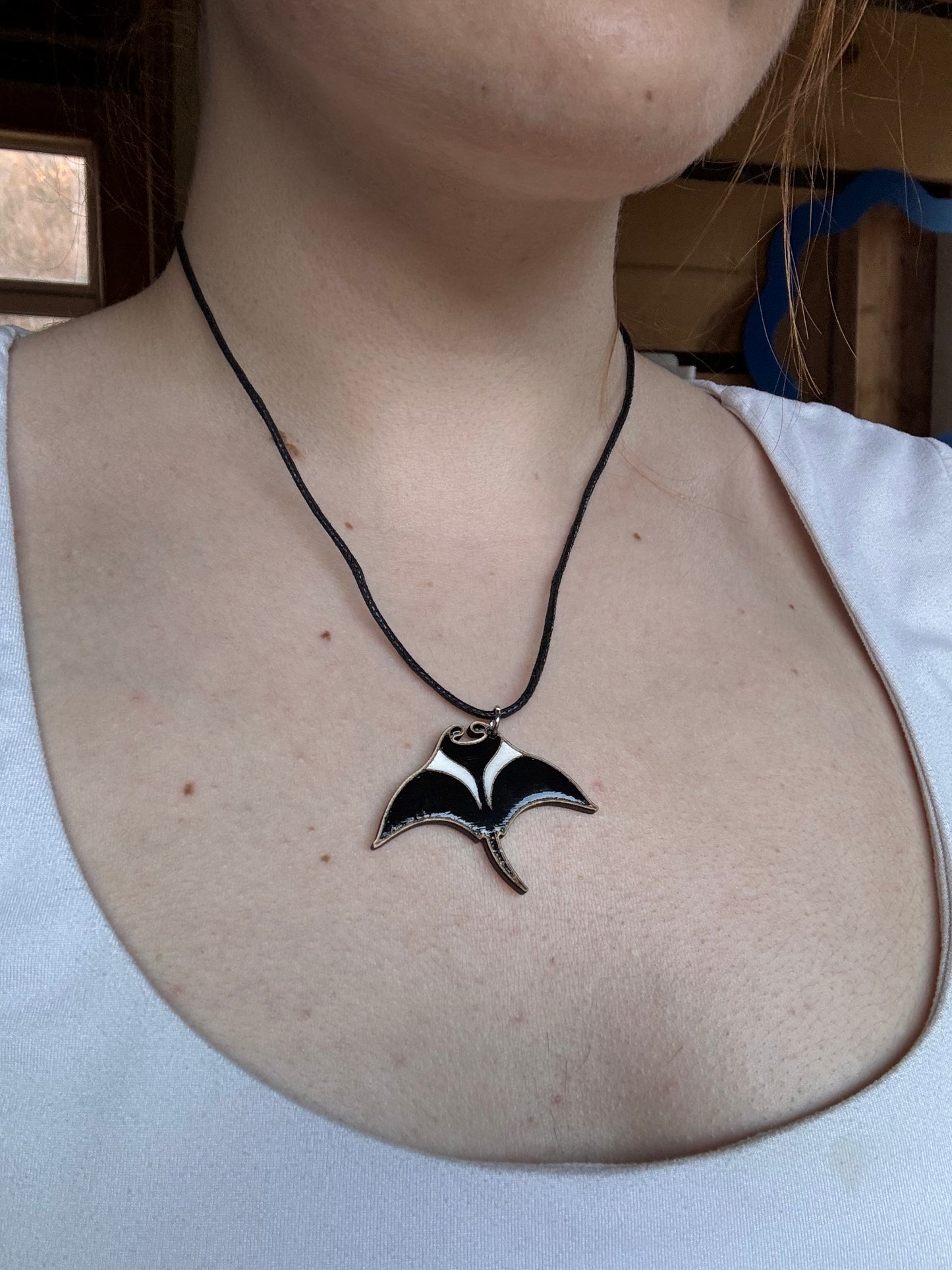 Manta ray necklace Animal jewelry Handmade gift for her Hand-painted on wood