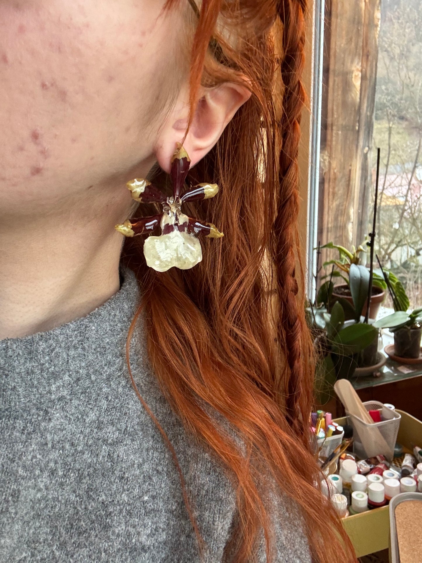 Real orchid stud earrings