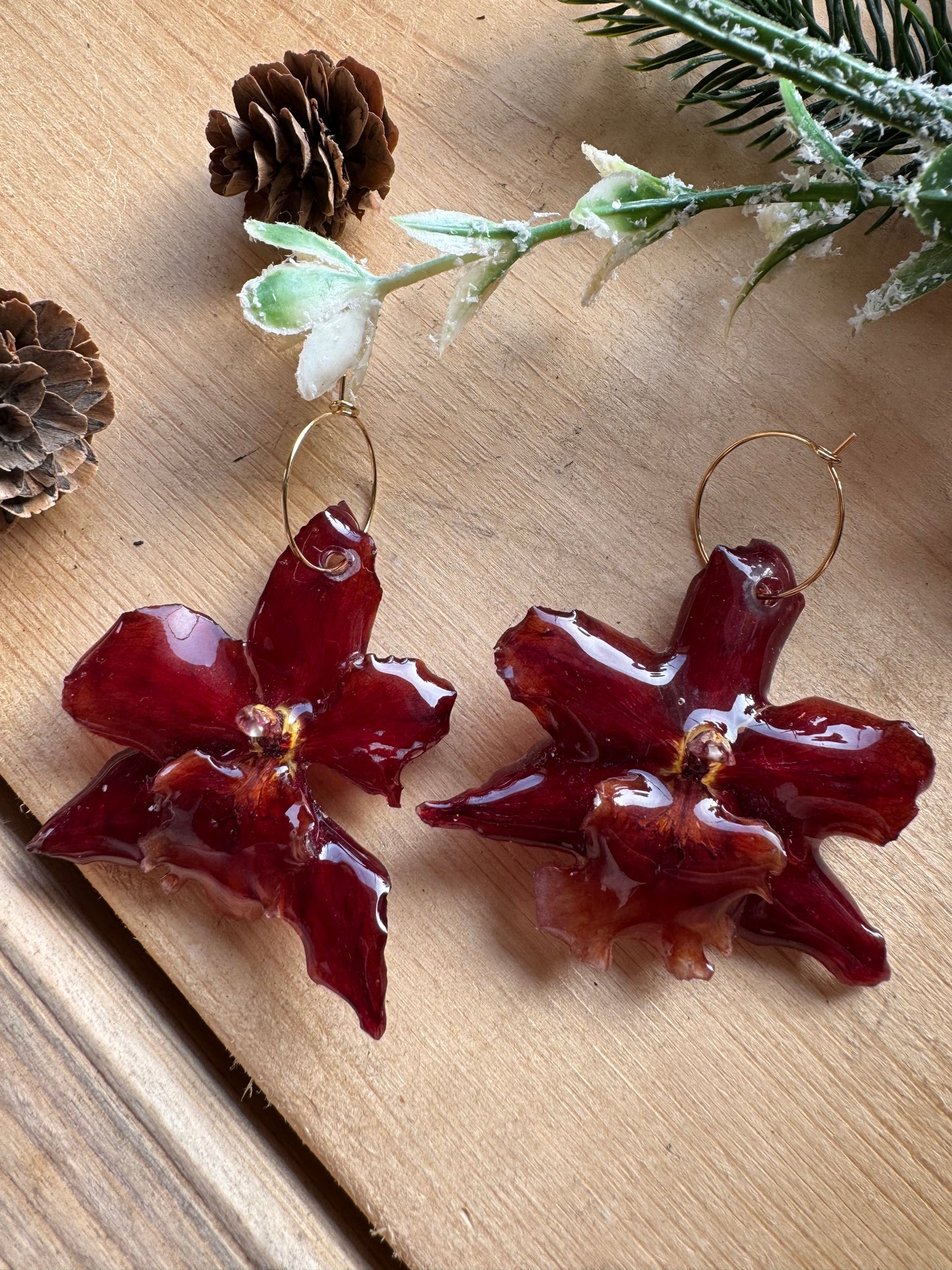 Red orchid earrings