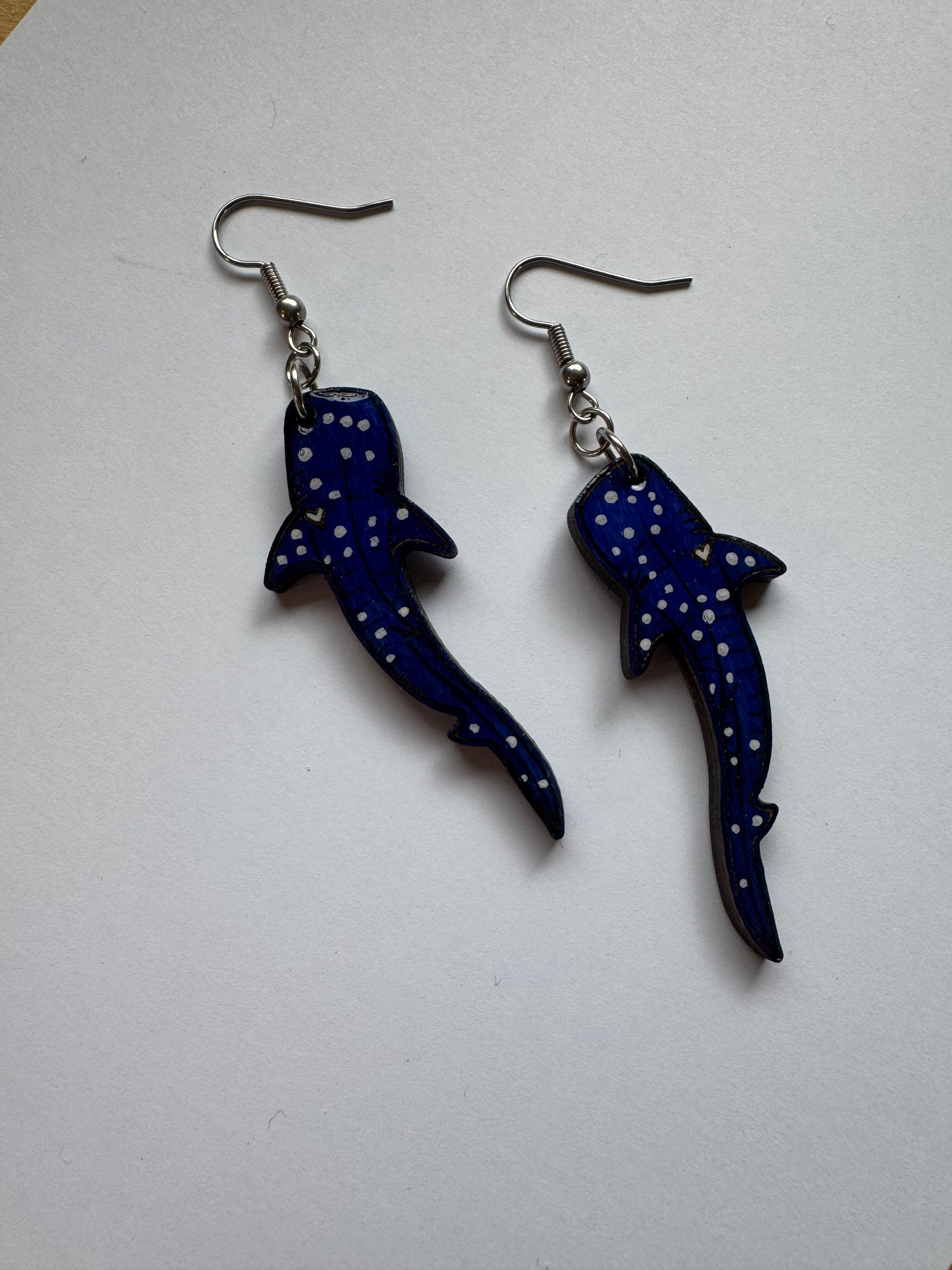 Whale shark earrings Handmade jewellery Animal hoops