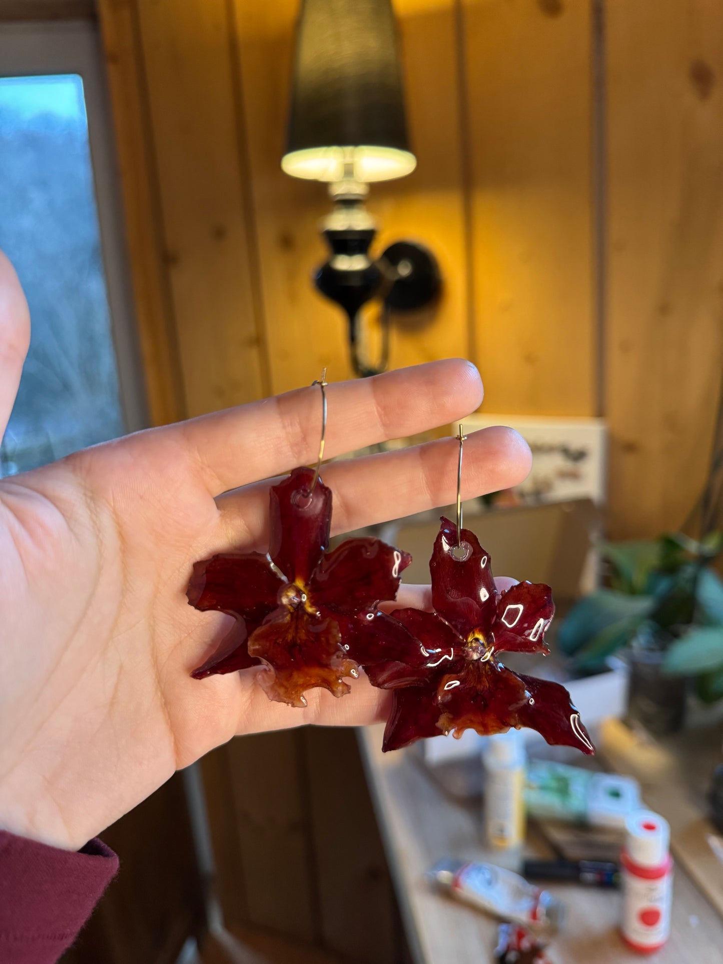 Red orchid earrings