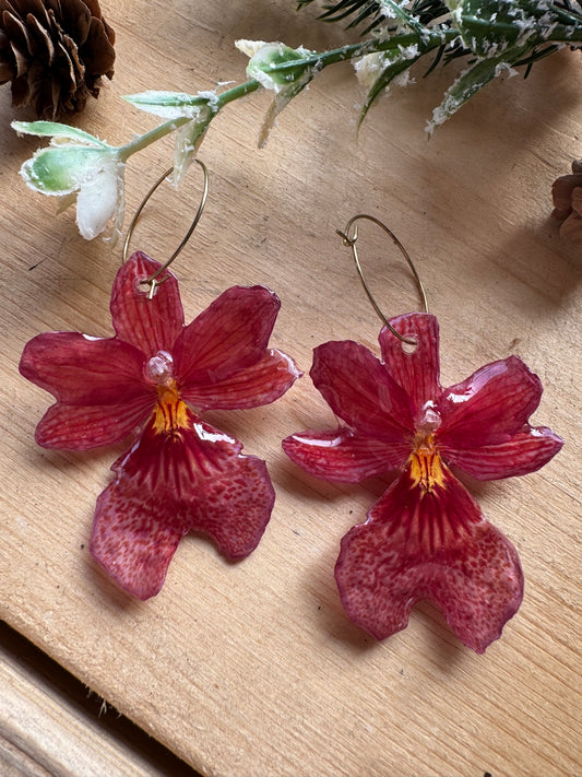 Light red orchid earrings