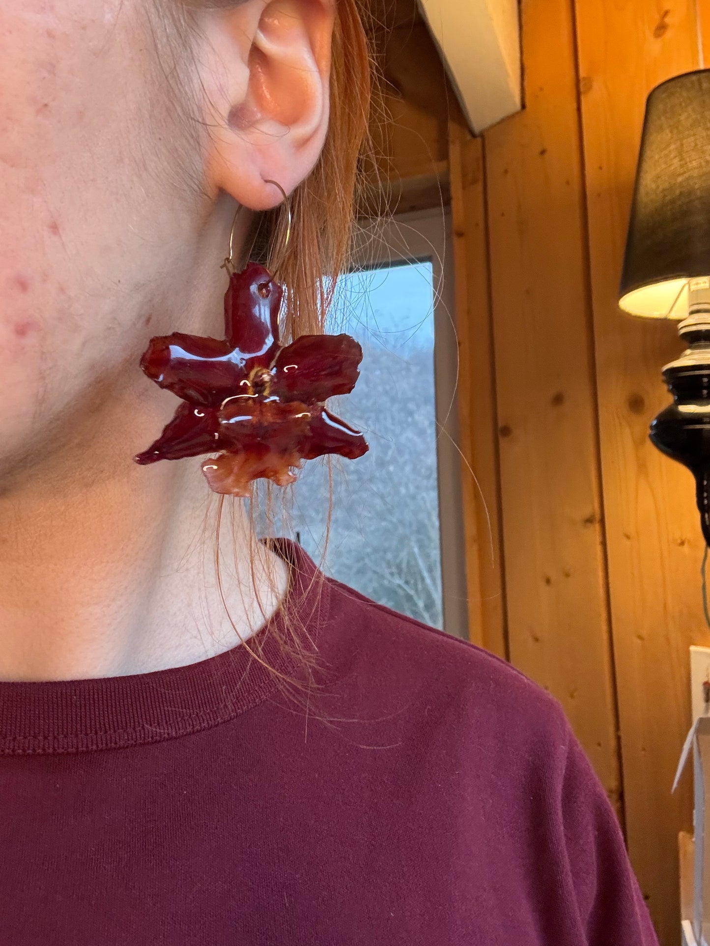 Red orchid earrings