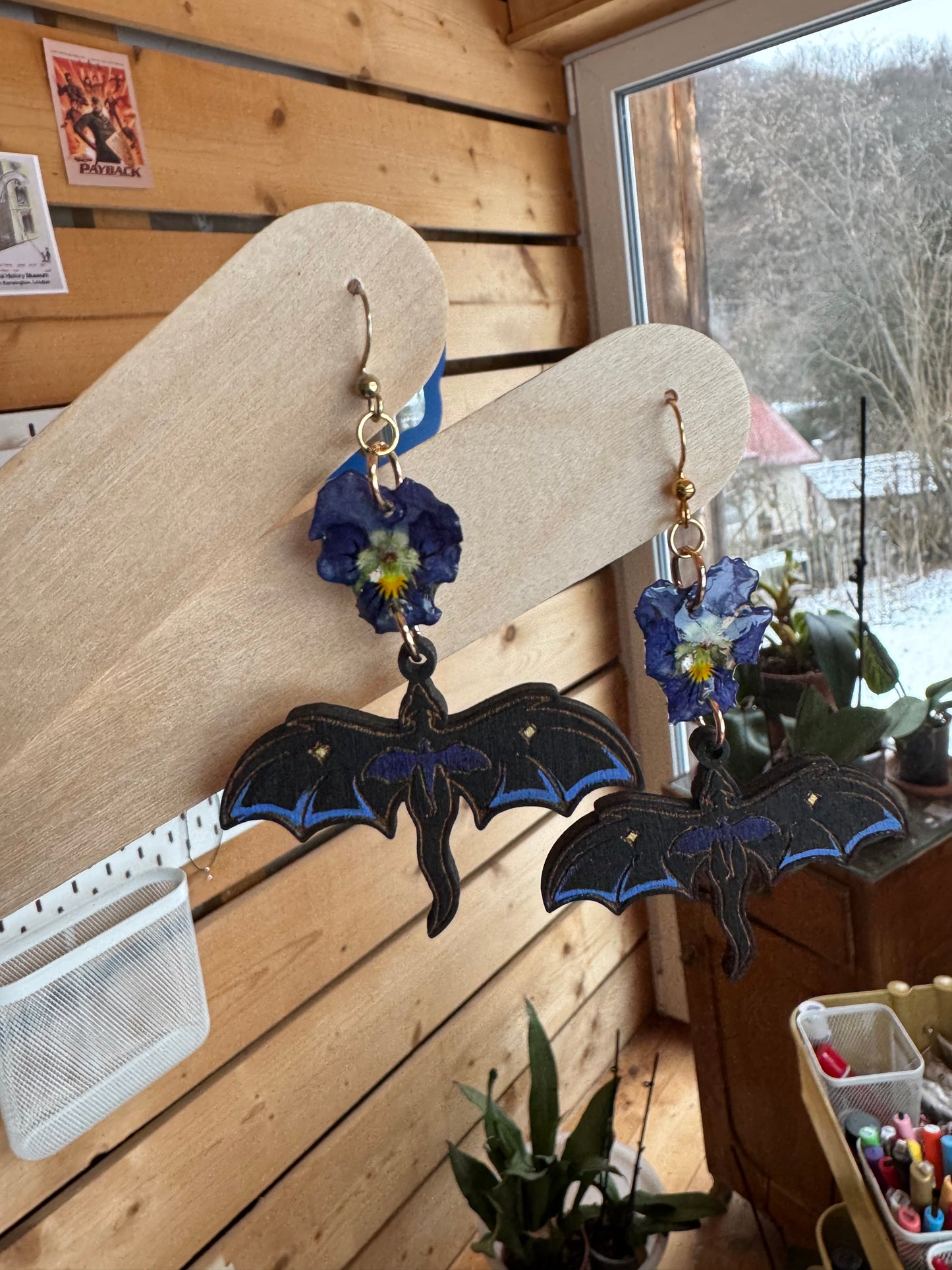 Real violet dragon earrings