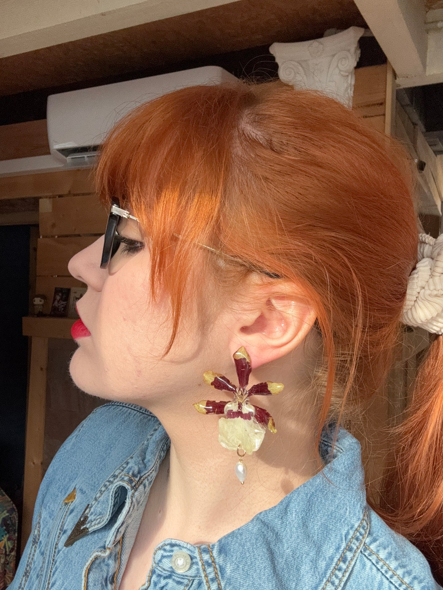 Real orchid stud earrings