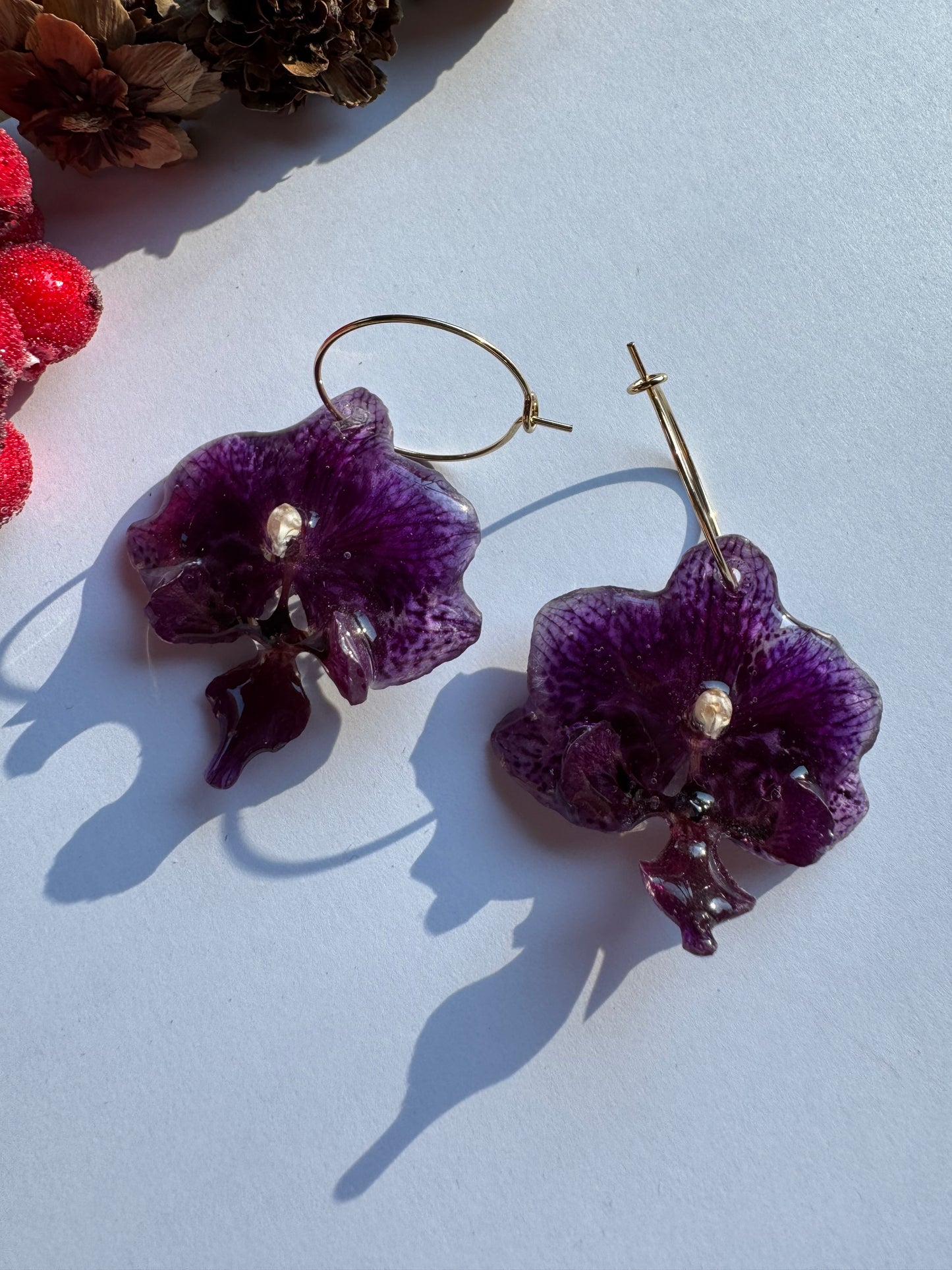 Purple Orchid earrings Flower jewelry Handmade with real petals Statement jewellery Preserved flower Unique gift