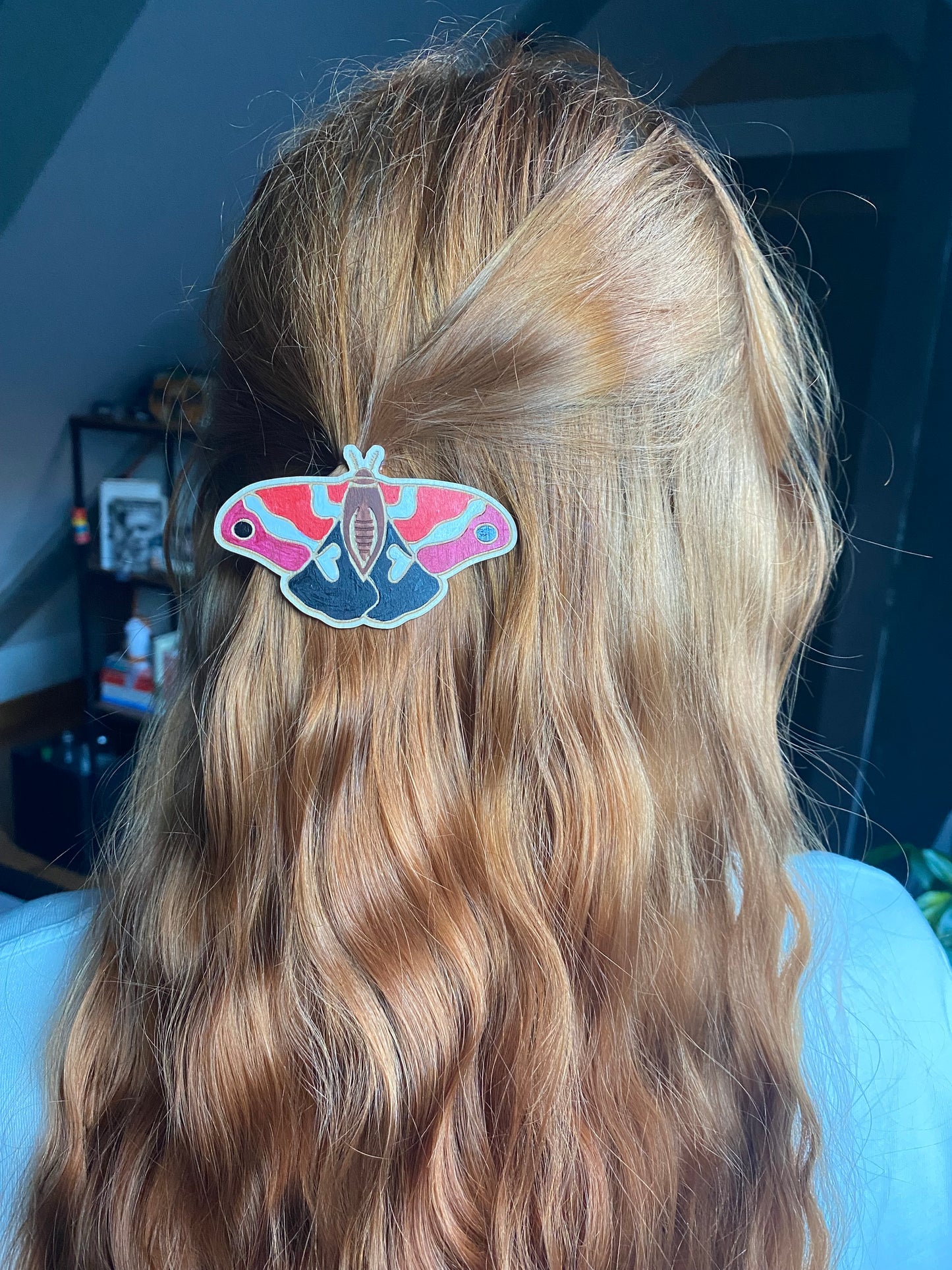 Red moth hairclip