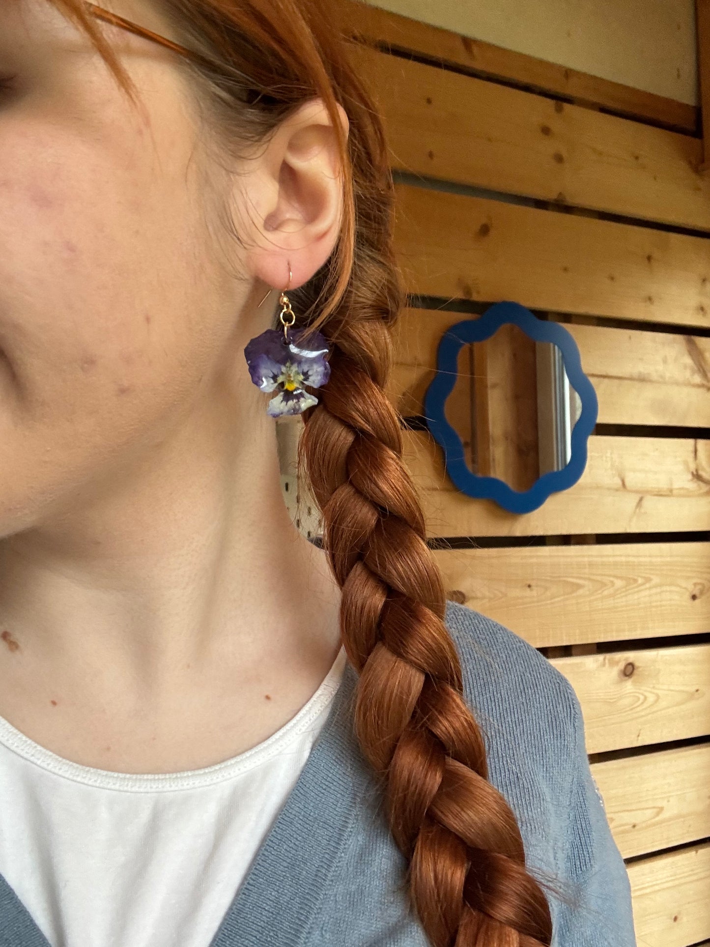 Real pansies earrings Preserved flower in resin Handmade gift for her Unique jewelry