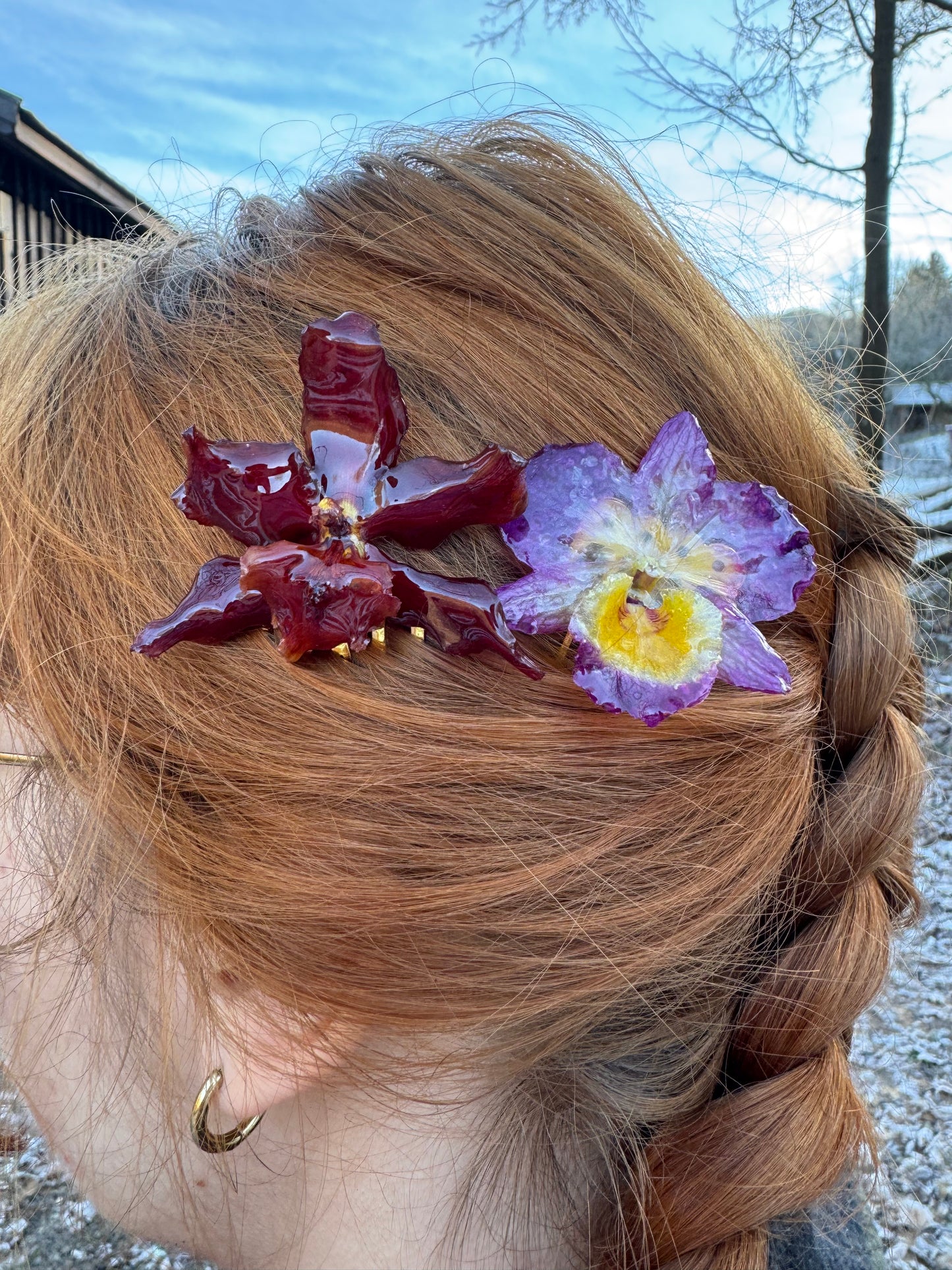 Real orchid flower hair comb