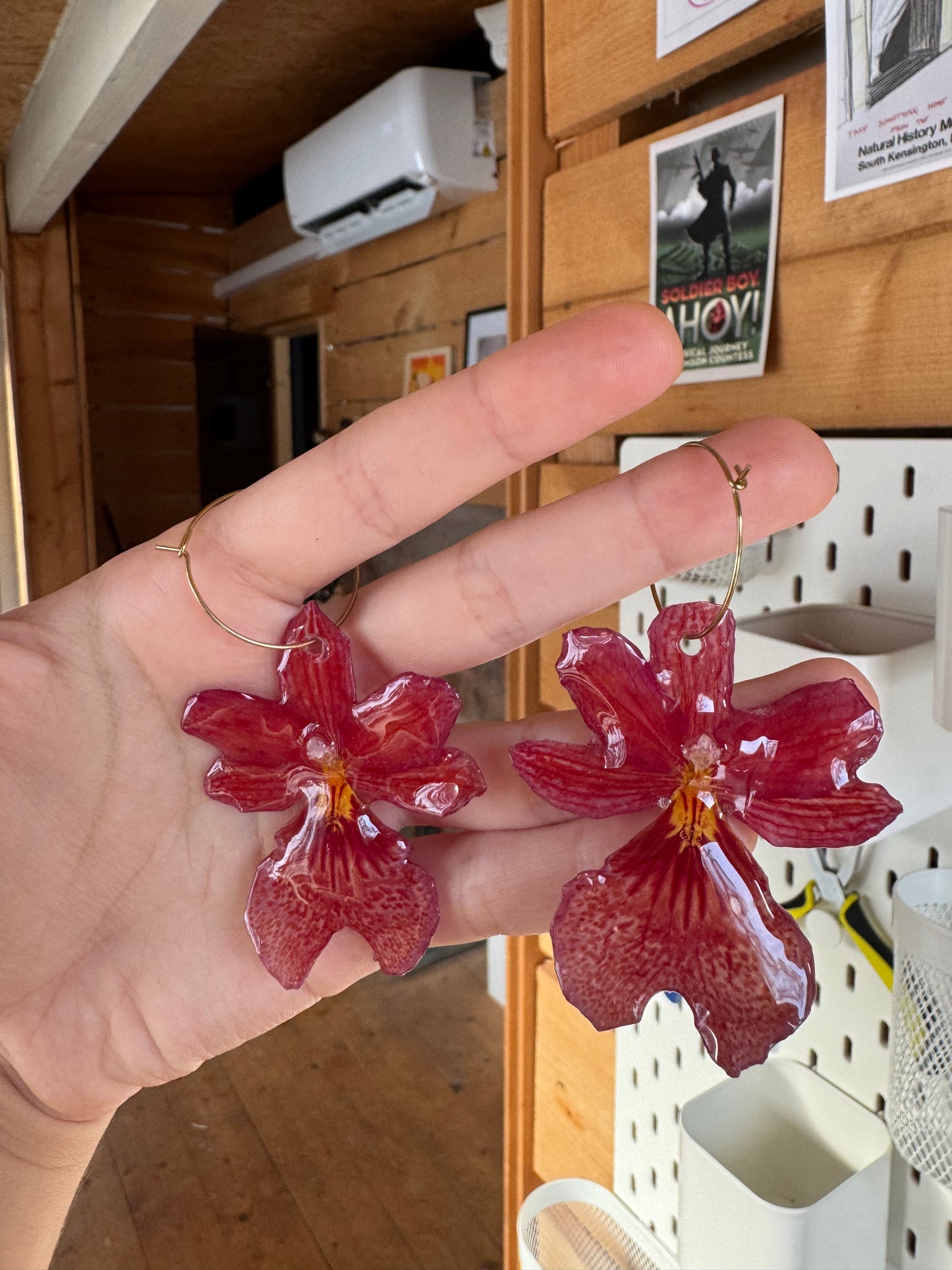 Light red orchid earrings