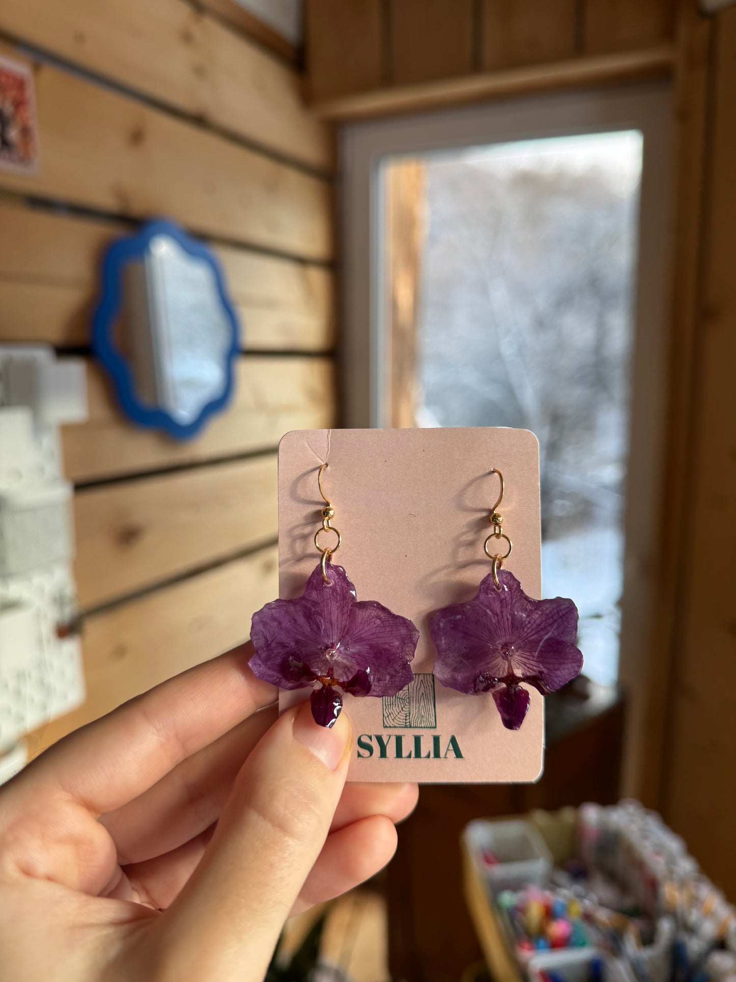 Light purple orchid earrings