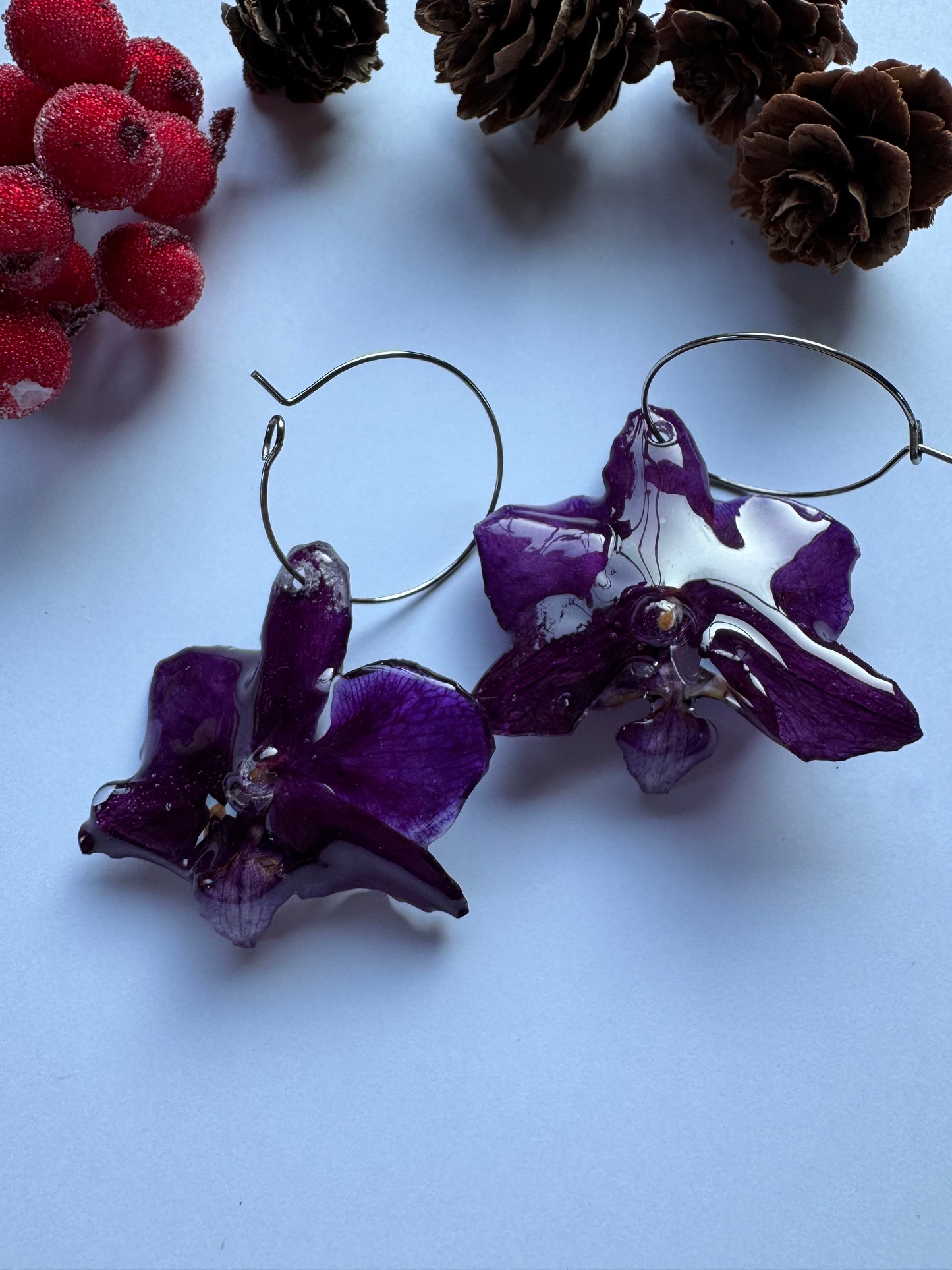 Dark purple orchid earrings