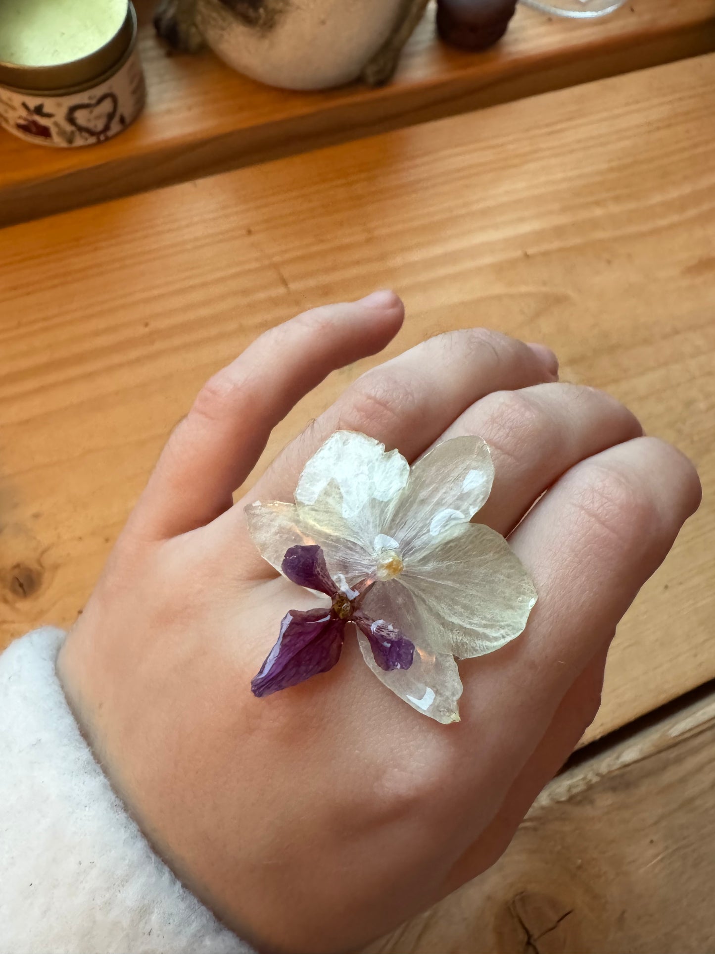 White orchid rings Flower jewelry Handmade real flower in resin