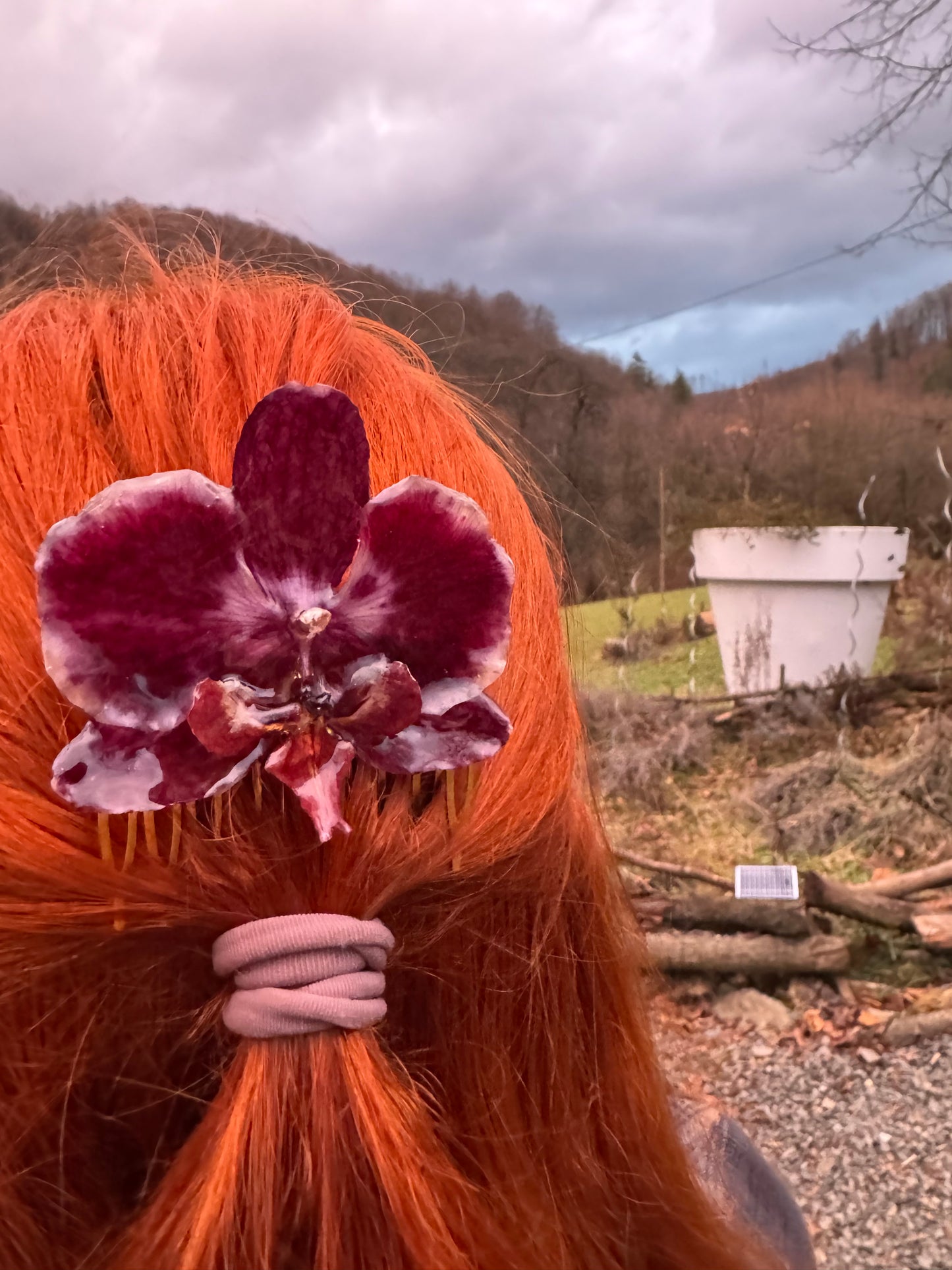 Real orchid hair comb