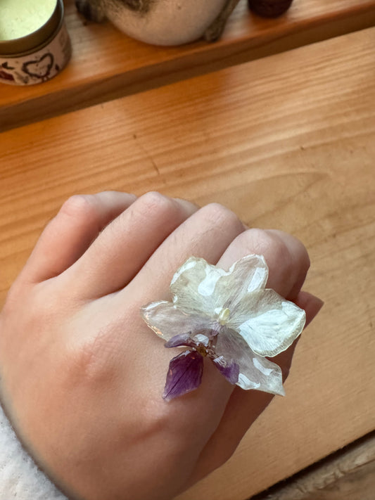 White orchid rings Flower jewelry Handmade real flower in resin