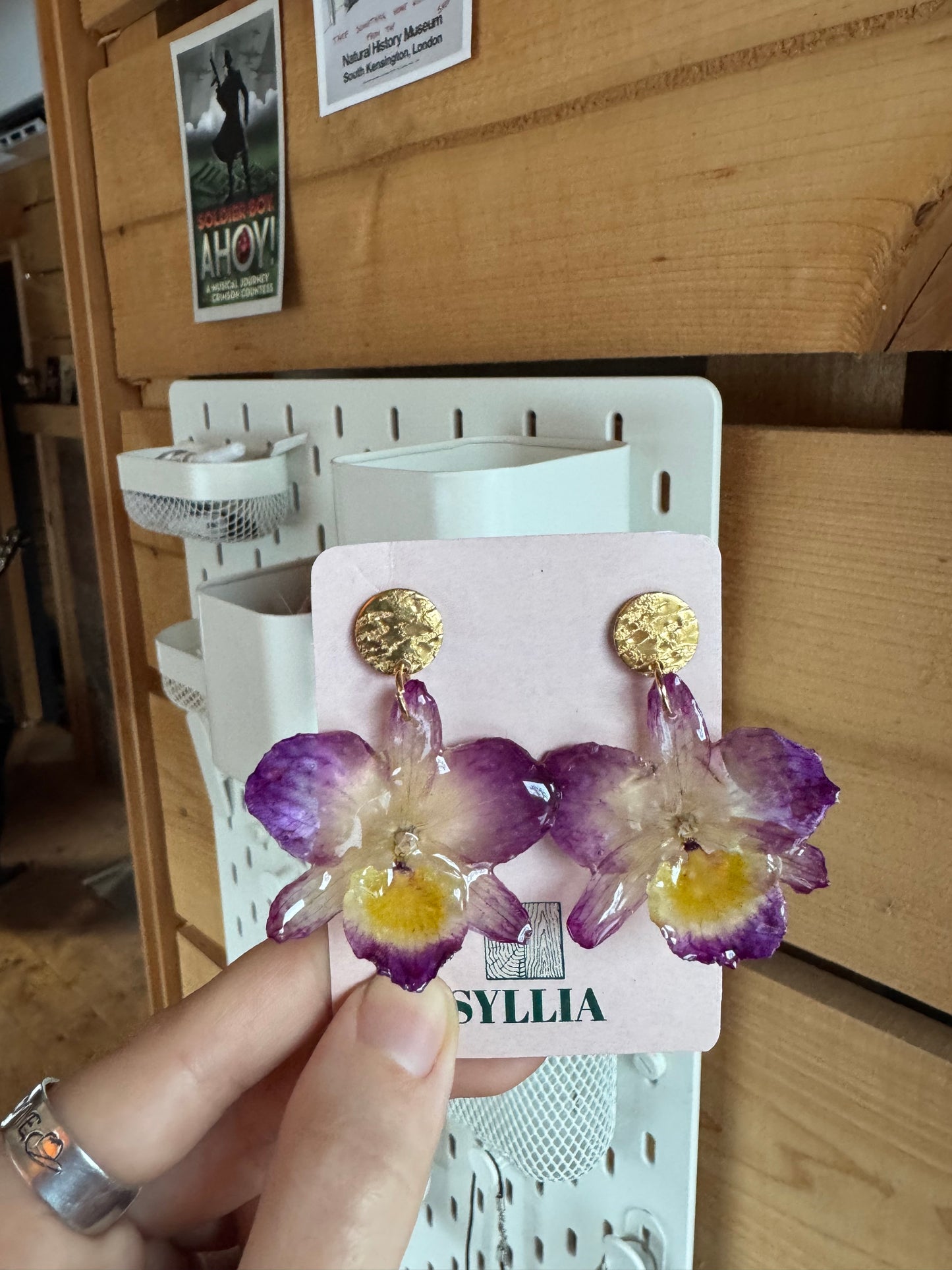 Purple dendrobium orchid earrings