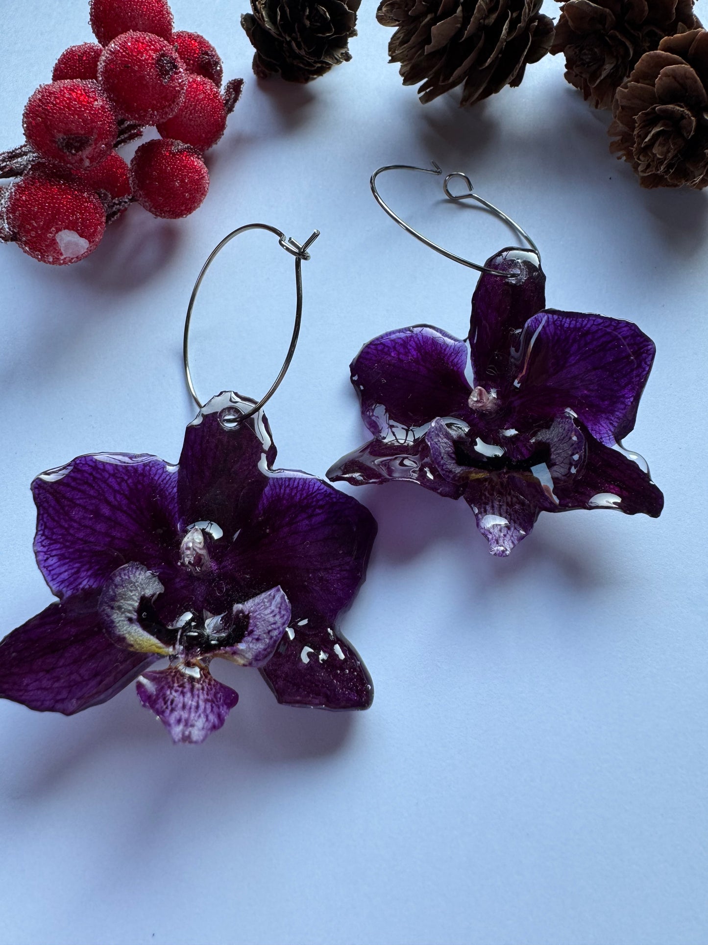 Dark purple orchid earrings