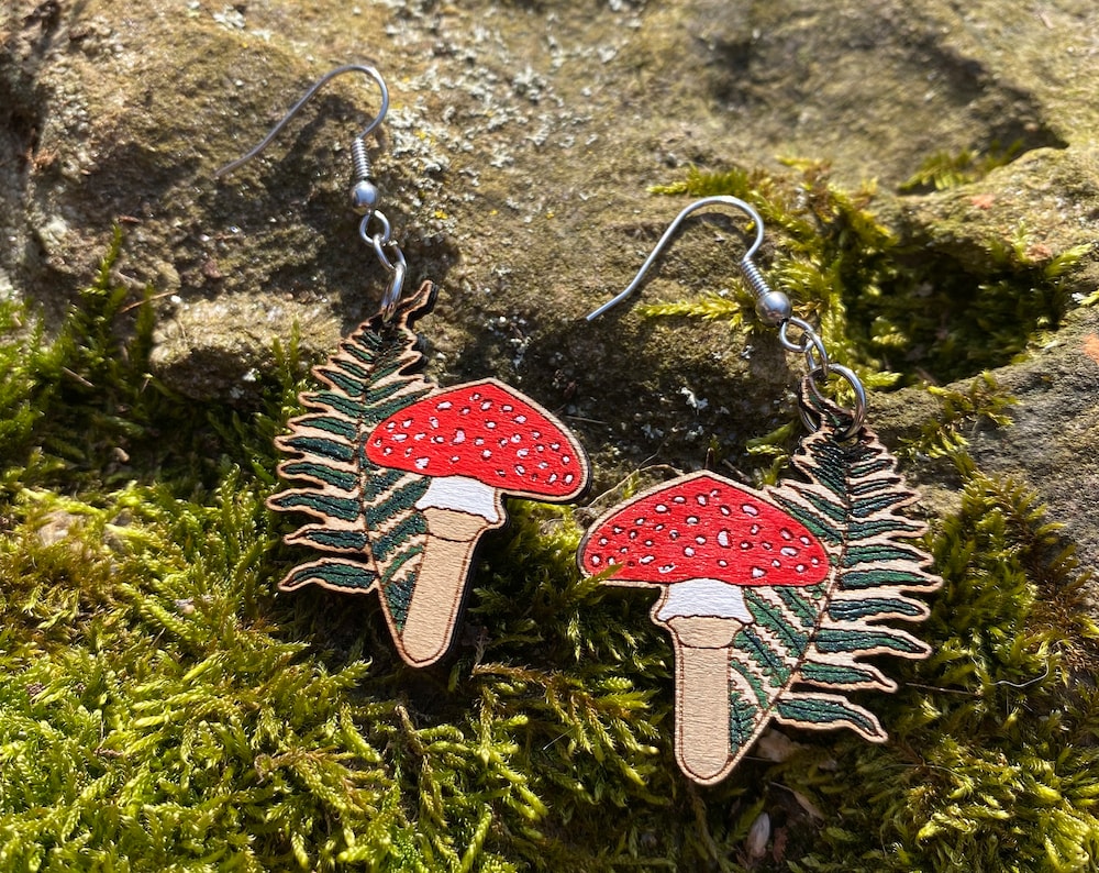 Mushroom and fern earrings