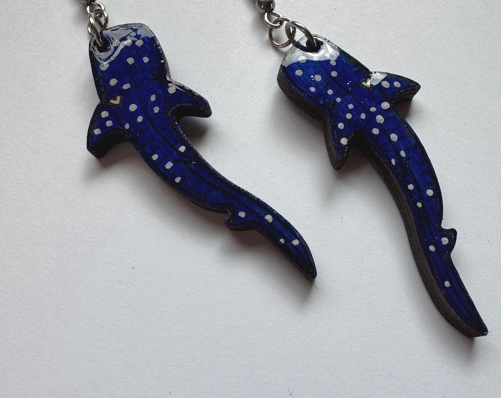 Whale shark earrings Handmade jewellery Animal hoops